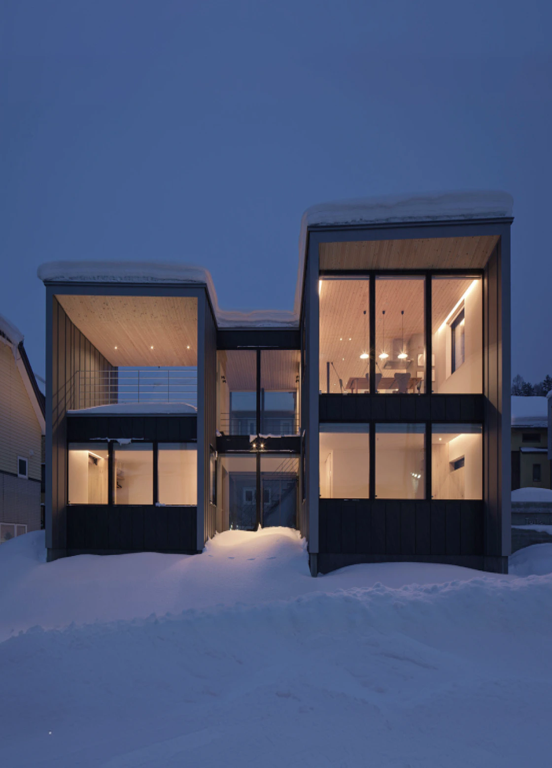 Modern snow-covered accommodation in Japan.